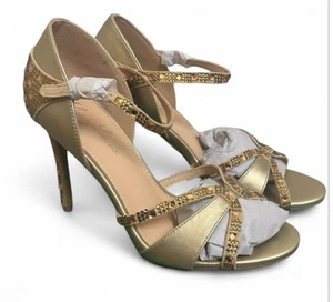 NUEVO Lauren Lorraine Para Mujer 8 Daisey Dorado Tirantes Tacón Lentejuelas Punta Abierta con Caja - Imagen 1 de 7