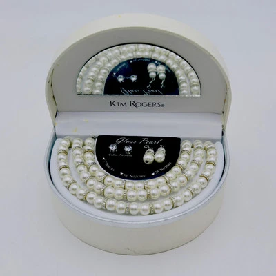 Kim Rogers Necklace Bracelet Earrings 5p Jewelry Set Cubic Zirconia Glass Pearls - Image 1 of 4