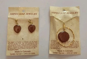 Aspen Leaf Ohrstecker & Halskette goldfarben neu in Verpackung - Bild 1 von 6