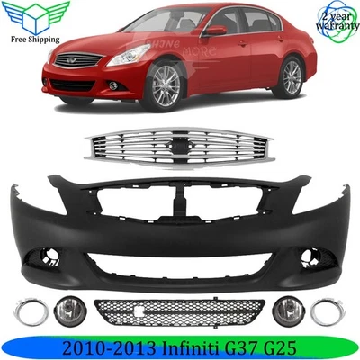 Front Bumper Cover Primed & Fog Lights Kit For 2010-2013 Infiniti G37 G25 Foto 1 de 4