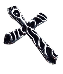 Edelstahl Anhänger 316L Kreuz Wellen-Motiv Dekor Kruzifix Kreuzanhänger Schmuck - Picture 1 of 1