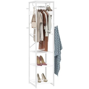 HOMCOM Riel para Ropa con Estante de Almacenamiento y Ganchos, Perchero, Blanco - Imagen 1 de 11