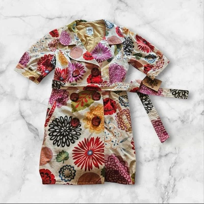 Chaqueta Abrigo Ivy Jane Estampado Floral Cinturón Mujer Pequeña - Nueva con Etiquetas $148 Hecha en EE. UU. Foto 1 de 4