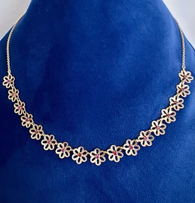 Collier ancien en or 18 carats et  17 rubis - poinçon tête d'aigle - Photo 1/4