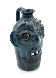 Chris Holly & Mary Ferguson Gesicht Krug, Georgia Southern Volkskunst Keramik, 7" hoch - Bild 1 von 7