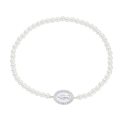 Bracciale elastico AMEN con perle di cristallo e medaglia miracolosa in argento - Immagine 1 di 2