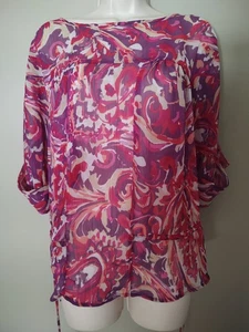 Boho Cottage Core Retro Floral Pleated Disco Tie Blouse XL - Picture 1 of 5