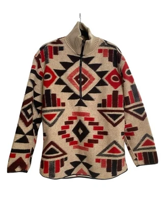 Suéter Zara Para Mujer Estampado Azteca Suroeste Talla Grande Pullover 1/4 Cremallera Rojo Tostado Foto 1 de 4