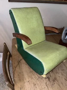Vintage MCM Retro Kids Child's Green Vinyl & Wood Rocking Chair Soooo Mod!! - Picture 1 of 8