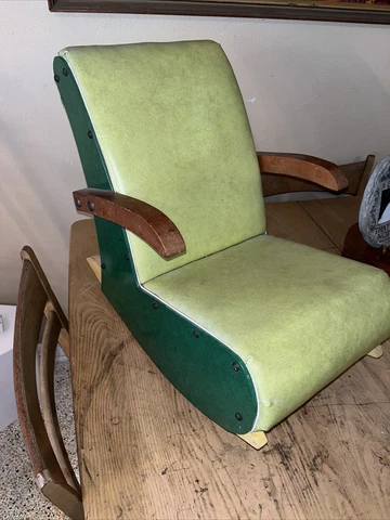 Vintage MCM Retro Kids Child's Green Vinyl & Wood Rocking Chair Soooo Mod!! Cover