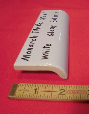 1 pc. Glossy White: 2" X 6" Ceramic Radius Bullnose Tile: New Mud Caps, Monarch - Image 1 of 4