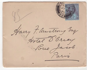 QV 1899 2 1/2 d blue on blue paper Jubilee on cover to Paris France - Picture 1 of 1