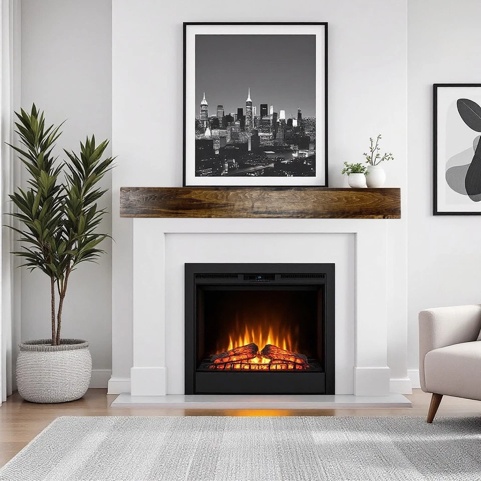 8英寸深梁木架漂浮乡村壁炉地幔壁炉U选择尺寸 — 第 1/4 张图片