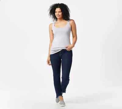LOGO by Lori Goldstein Straight Leg Jean with Curved Fray Hem Plus 22 - Image 1 of 4