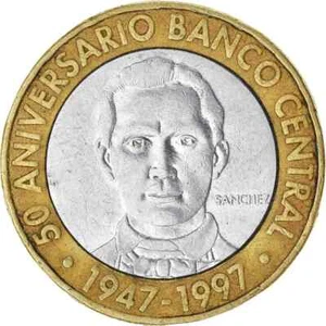 1997 Dominican Republic 5 Pesos Coin Republica Dominicana Moneda Banco Central - Picture 1 of 5