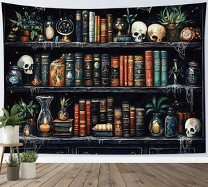 Estantería de biblioteca vintage espeluznante tapiz de Halloween para dormitorio sala dormitorio - Imagen 1 de 15