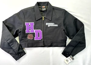 Women's Black Dickies X Harley Davidson Cropped Short Motorcycle Jacket- Size S - Picture 1 of 8