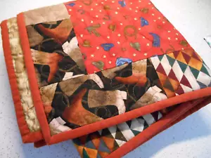 Handmade Pieced Cowboy Quilt Rustic Western Southwestern Boots Hats Ropes 42x44" - Picture 1 of 9