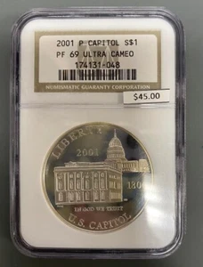 2001 Commemorative Silver Dollar U.S. Capitol NGC Graded PF69 Ultra Cameo - Picture 1 of 3