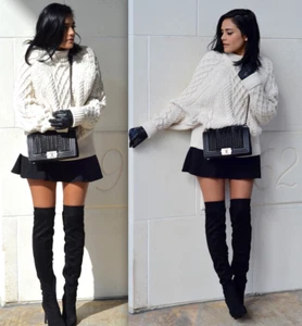 ZARA BLACK OVER THE KNEE BOOTS SUEDE LEATHER SHOES HIGH HEELS UK 4 EUR 37 NEW - Picture 1 of 12