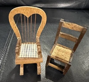 Lot of 2 Chairs 1:12 scale Dollhouse Miniature - Rocking & Cane - Picture 1 of 8