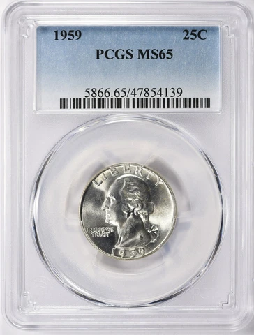 1959 Washington Quarter ~ PCGS MS65 ~ Blast White Uncirculated ~ Free Shipping Cover