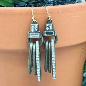 SILPADA Swarovski Crystals KR Modern Maven Brass 2" Drop Dangle Earrings - Picture 1 of 6