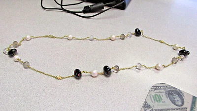 Auténtico Collar Judith Ripka Cuarzo Ahumado Diamantes y Perlas 35 pulgadas 18k   Foto 1 de 4