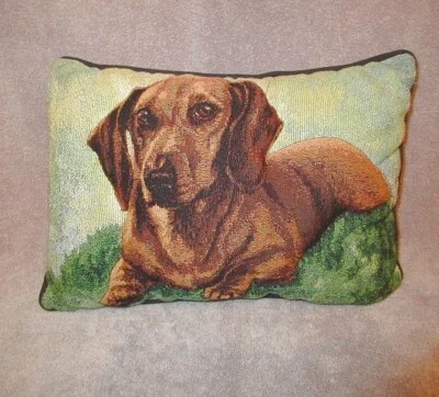 Linda Picken Dachshund Weiner Dog Tapestry Throw Pillow 3D Textured Sausage Pup - Image 1 of 4