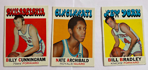 Lot of 3 1971 Topps basketball Cards - Nate Archibald Billy Cunningham Bradley