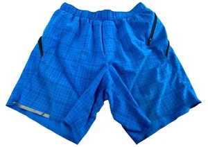 LULULEMON Men 7" Inseam Shorts Plaid Pockets Lined Drawstring Sz S Blue 53-19 - Picture 1 of 12