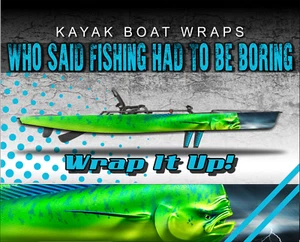 Mahi Mahi Dolphin 14ft KAYAK VINYL WRAP KIT GRAPHIC DECAL/STICKER - Picture 1 of 1