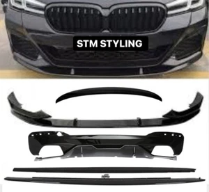 KIT CARROZZERIA NERO LUCIDO PER BMW SERIE 5 G30 G31 SPLITTER DIFFUSORE SPOILER LATERALE LCI - Foto 1 di 18
