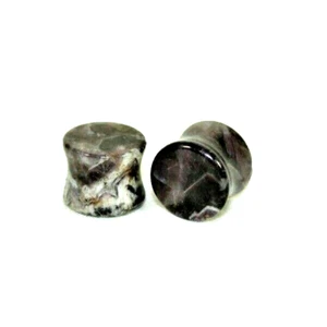 Pair Super Dark Purple Amethyst Ear Plugs Stone Ear Gauges Organic Flesh Tunnels - Picture 1 of 6