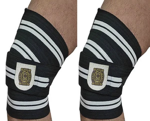 WEIGHTLIFTING KNEE WRAPS GYM TRAINING SUPPORT BANDAGES STRAPS - Picture 1 of 3