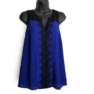 41 Hawthorn Blue Sleeveless Blouse Size S Black Lace Parisian Chic French Girl - Picture 1 of 7