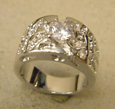 Men's 1ct Solitaire CZ Round Nugget Fashion Ring Rhodium Plated Size 10 Solid