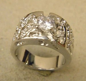 Men's 1ct Solitaire CZ Round Nugget Fashion Ring Rhodium Plated Size 10 Solid - Picture 1 of 10