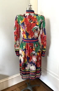 Vintage 70er Jahre Pauline Trigere Aquarell Voile Kleid - Bild 1 von 10