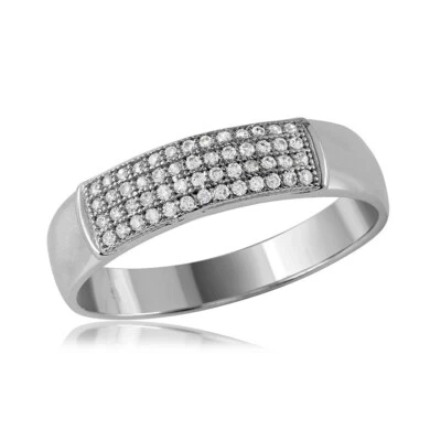 Anello Nuziale In Argento Sterling Per Uomo Con 54 Pietre CZ Micro Pave - Immagine 1 di 3
