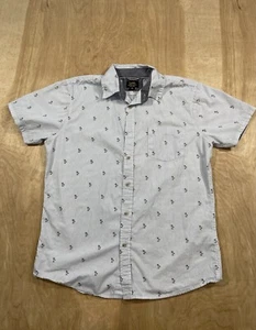 Lee Button Up Men’s Shirt Size Medium Blue Striped W/palm Trees Design - Picture 1 of 8