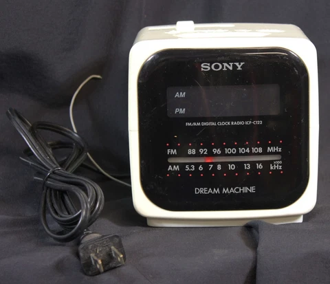 Vtg Sony Dream Machine ICF-C122 Clock Radio Cube Square White Cream Retro 1980s Cover