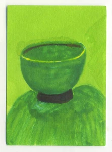 Original signed ACEO by Lucy Smith. 'Green Bowl II' still life, pot, ceramic - Picture 1 of 1