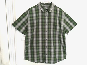 Prana Men Shirt XL Green White Gray Organic Cotton Button Up Pocket Short Sleeve - Picture 1 of 6