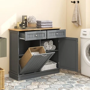 Kitchen Tilt Out Trash Cabinet Hidden Recycling Garbage Can Holder with Storage - Picture 1 of 10