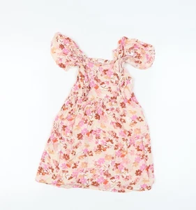 Next Girls Floral A-Line Dress 6 Years Pink Viscose - Picture 1 of 12