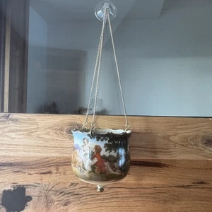 Vintage Italian-Style Porcelain Hanging Planter Cachepot Hand-Painted - Picture 1 of 13
