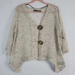 Nina Leonard Open Knit Asymmetrical Cardigan Top Gr. XL Artsy Boho Lagenlook - Bild 1 von 9