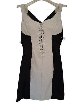 Vintage Wilson’s Large White Leather Lace Front Strappy Black Dress 1980-90s - Image 1 of 4