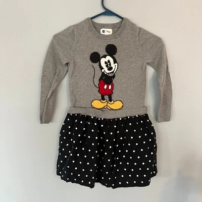 Gap x Disney Mickey Mouse Girls Long Sleeve Dress Size Medium / 8 Gray Polka Dot - Image 1 of 4